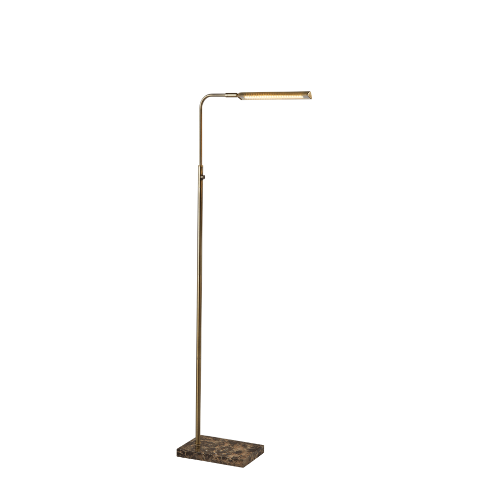 ADESSO INC Adesso 3558-21  Reader LED Floor Lamp, 54-1/4inH, Antique Brass Shade/Brown Marble Base