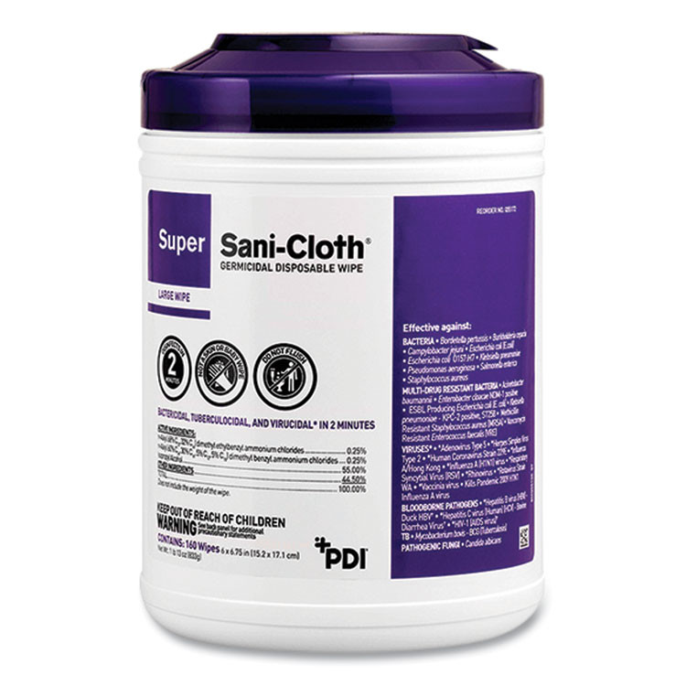 SANI PROFESSIONAL P86984 Super Sani-Cloth Germicidal Disposable Wipes, Extra-Large, 1-Ply, 7.5" x 15", Unscented, White, 75/Pack