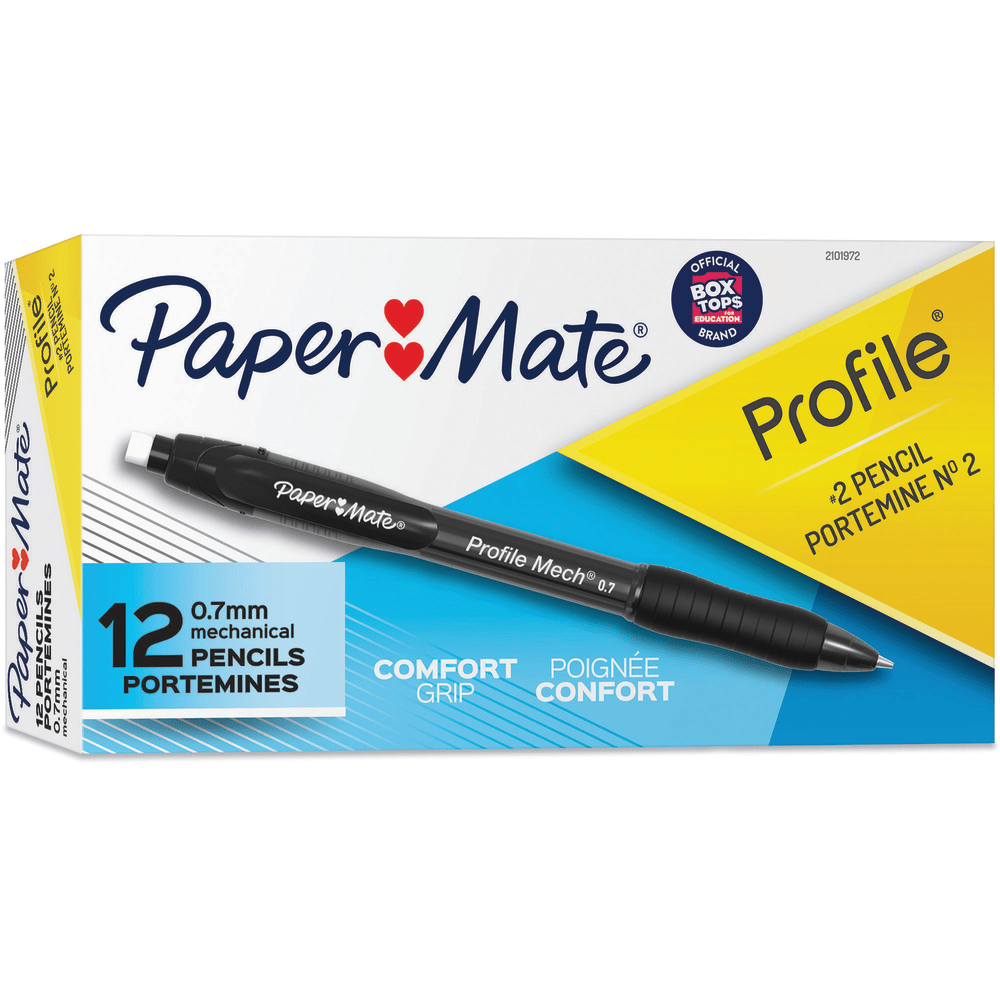 SANFORD LP 2101972 Paper Mate Profile Refillable Mechanical Pencils, 0.7 mm, Black Barrels, Pack Of 12