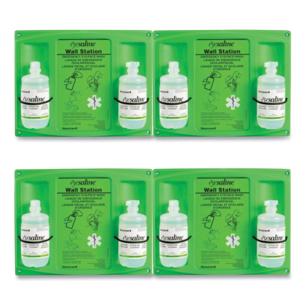 HONEYWELL ENVIRONMENTAL 320004650000 Double Bottle Sterile Saline Eye Wash Wall Station, 16 oz Bottles, 2 Bottles/Station, 4 Stations/Carton