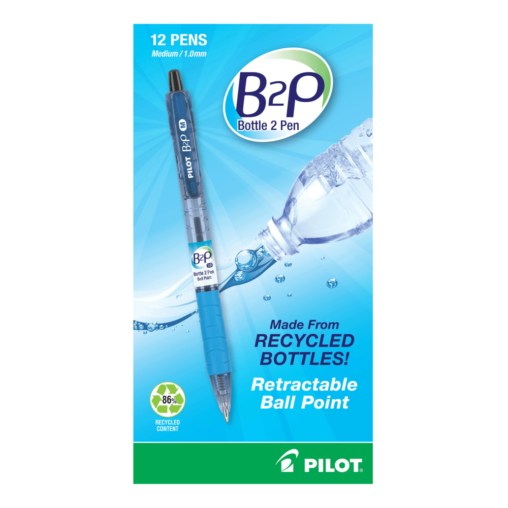 PILOT CORPORATION OF AMERICA 32800 Pilot B2P Ballpoint Pens, Medium Point, 1.0 mm, Black Ink, Pack Of 12