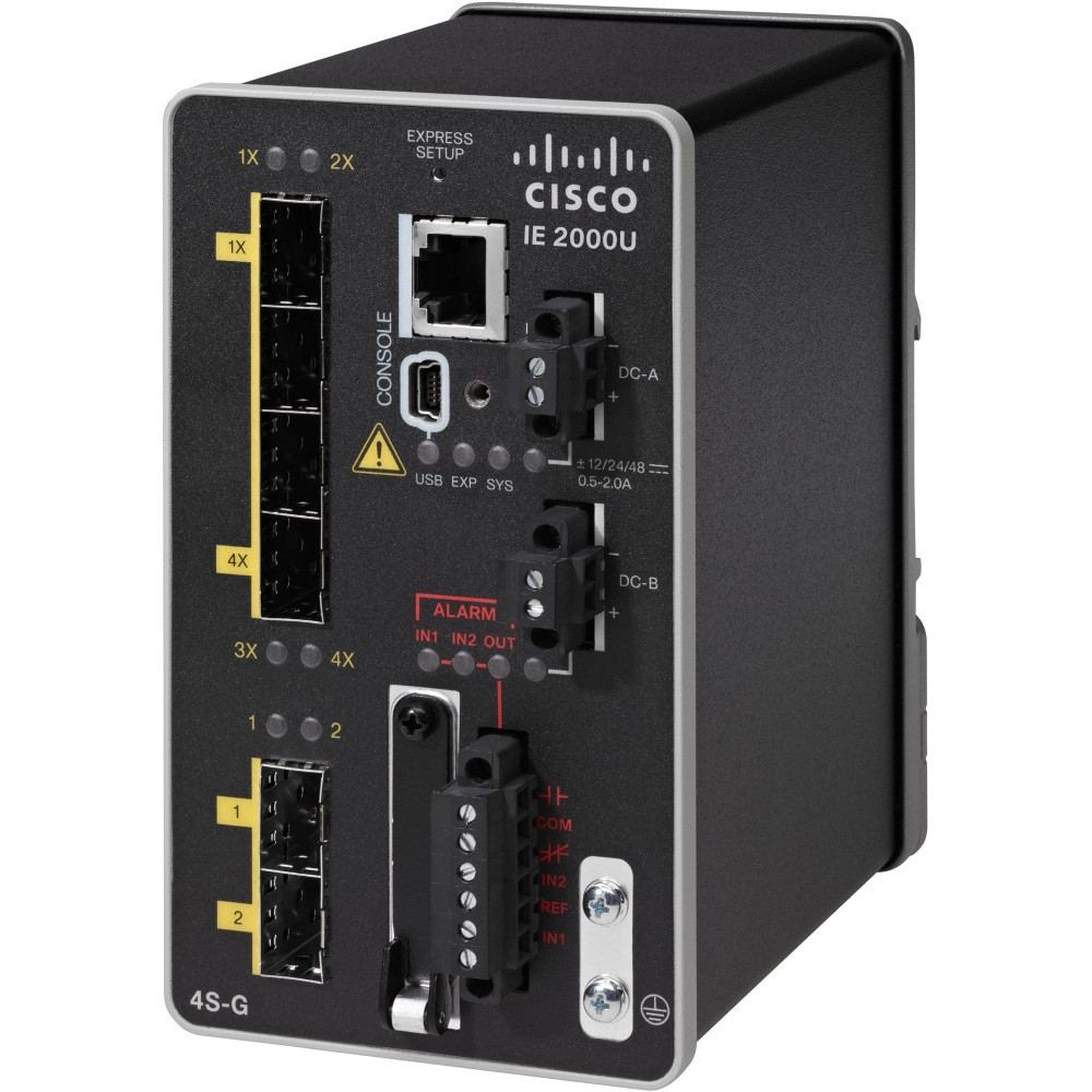 CISCO IE-2000U-4S-G  Cisco IE-2000U-4S-G Switch Chassis - Manageable - Fast Ethernet, Gigabit Ethernet - 10/100Base-T, 1000Base-X - 2 Layer Supported - 6 SFP Slots - Optical Fiber, Twisted Pair - Rail-mountable - 5 Year Limited Warranty