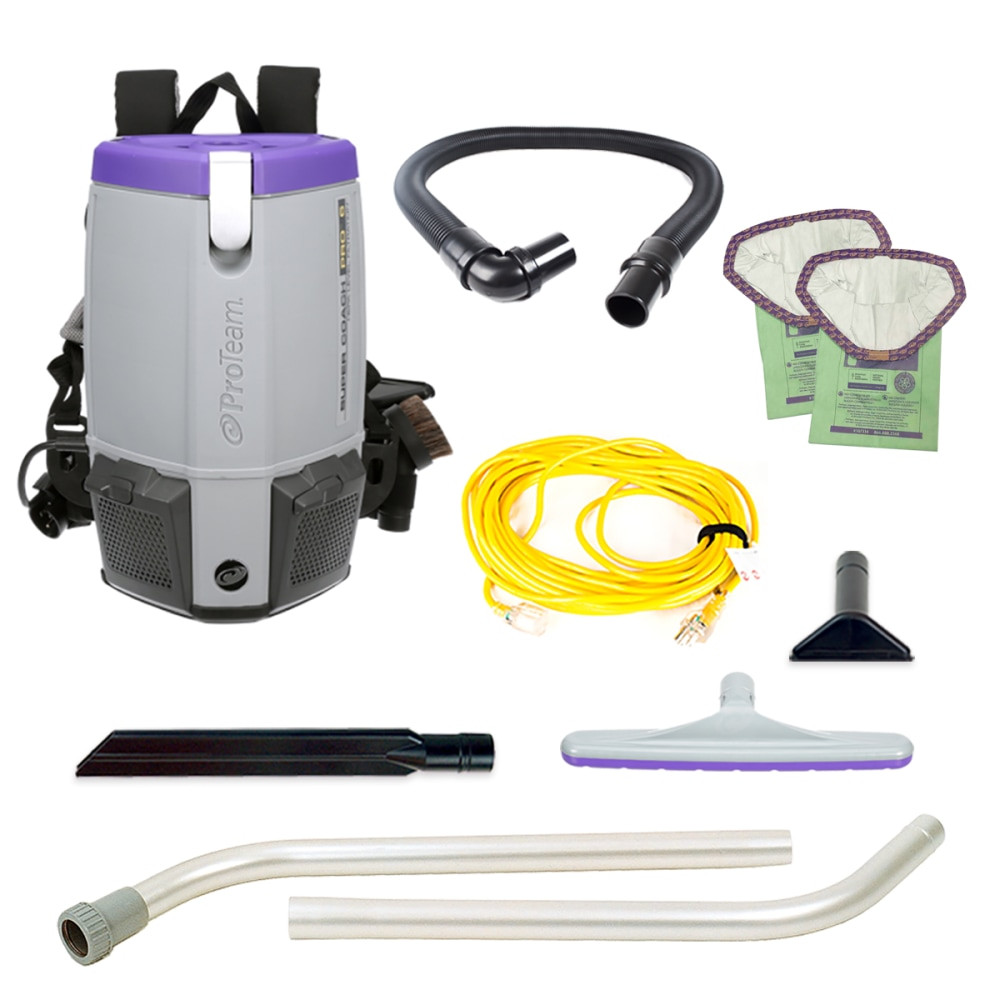 PRO-TEAM INC. ProTeam 107308  Super Coach Pro 6 Triangular 6 Qt. Backpack Vacuum, With Xover Multi-Surface 2-Piece Wand Tool Kit