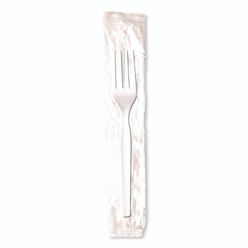 GEORGIA PACIFIC Dixie® FM23C7 Mediumweight Polystyrene Cutlery, Individually Wrapped, Fork, Plastic, White, 1,000/Carton