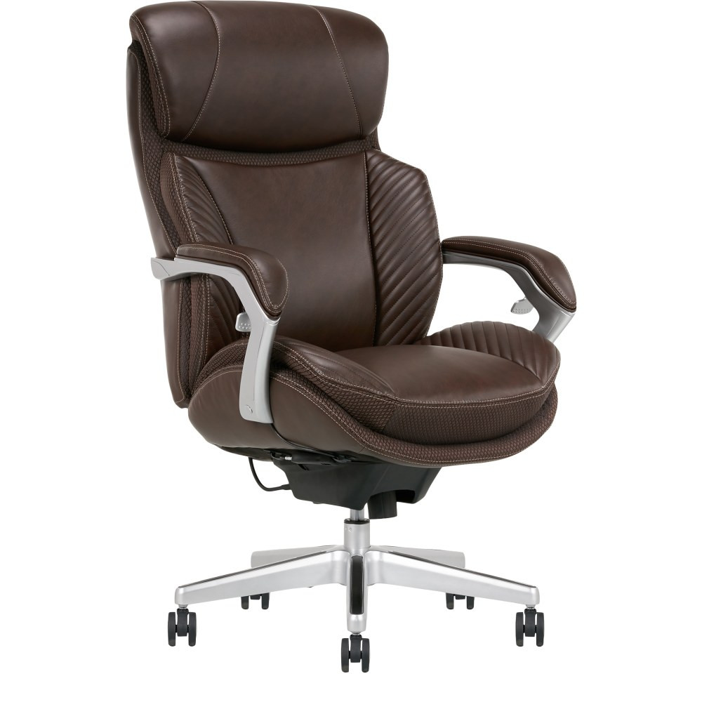 OFFICE DEPOT Serta 52188  iComfort i6000 Big & Tall Ergonomic Bonded Leather High-Back Executive Chair, Brown/Silver
