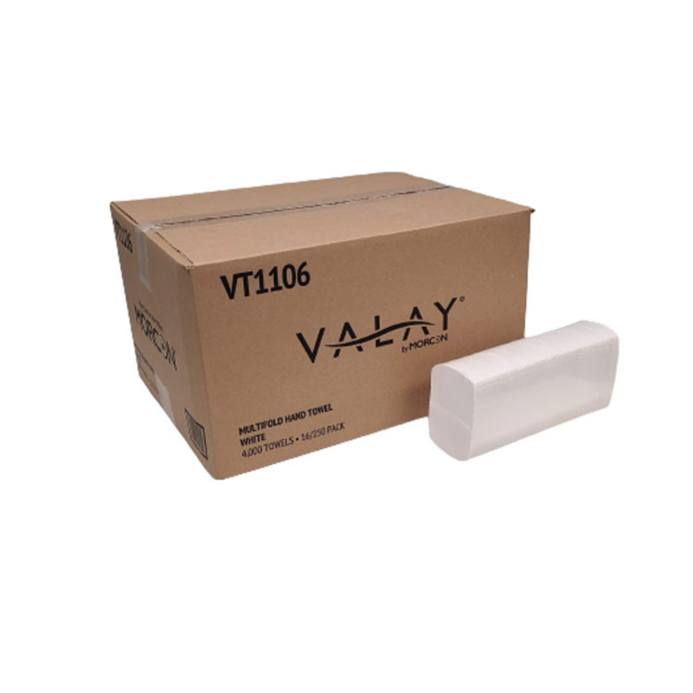 MORCON Tissue VT1106 Valay Multi-Fold Towels, 1-Ply, 9.05 x 9.25, White, 250/Pack, 16 Packs/Carton