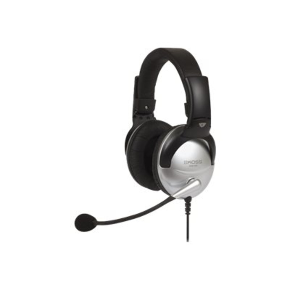 Bring your gaming experience to the next level with these Koss SB45 Full-Size Over-Ear Communication Headphones. Anisotropic ferrite magnet structures deliver high sensitivity and reduced distortion for high-quality sound at virtually all volume levels, while Clear Voice Technology helps to eliminate background noise for clear communication.  Delivers high-sensitivity sound and reduced distortion.  Features anisotropic ferrite magnets.  Frequency response of 18Hz to 20kHz.  Oxygen-free copper voice coils help to improve signal transmission and conduction for clear, loud sound.  Closed earcups and soft earpads help to reduce pressure for long-lasting comfort.  Clear Voice Technology works to eliminate excessive background noise for high voice quality.  Foldable design allows for easy portability.  • Delivers high-sensitivity & reduced distortion• Ideal for gamers• Features anisotropic ferrite magnets• Freq resp: 18Hz-20kHz• Oxygen-free copper voice coils improve signal transmission & conduction for a clearer & louder sound• Closed earcups• Soft earpads reduce pressure for long-lasting comfort• Clear Voice Technology (CVT) eliminates excessive background noise for better voice quality• Foldable