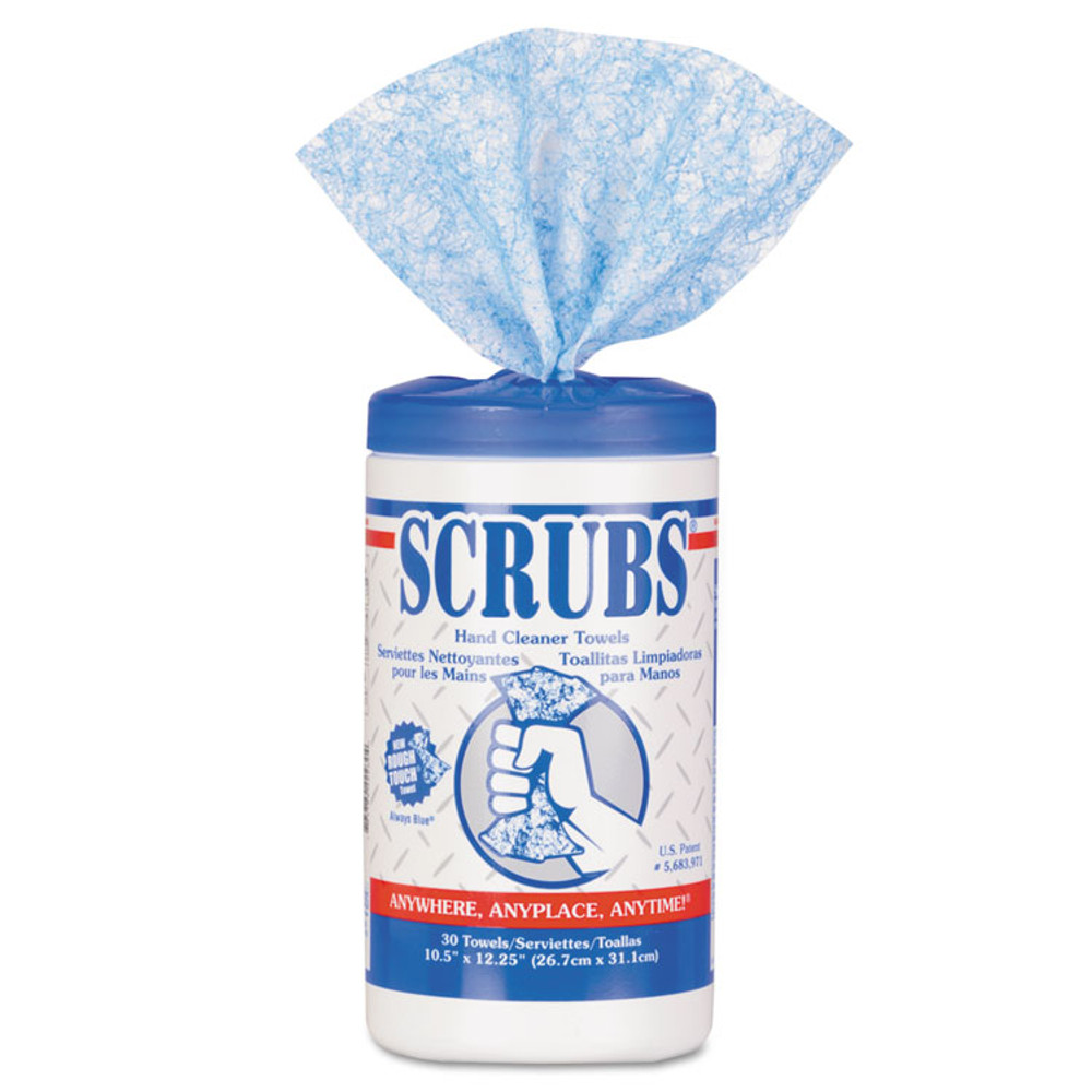 ITW PRO BRANDS SCRUBS® 42230CT Hand Cleaner Towels, 1-Ply, 10 x 12, Citrus, Blue/White, 30/Canister