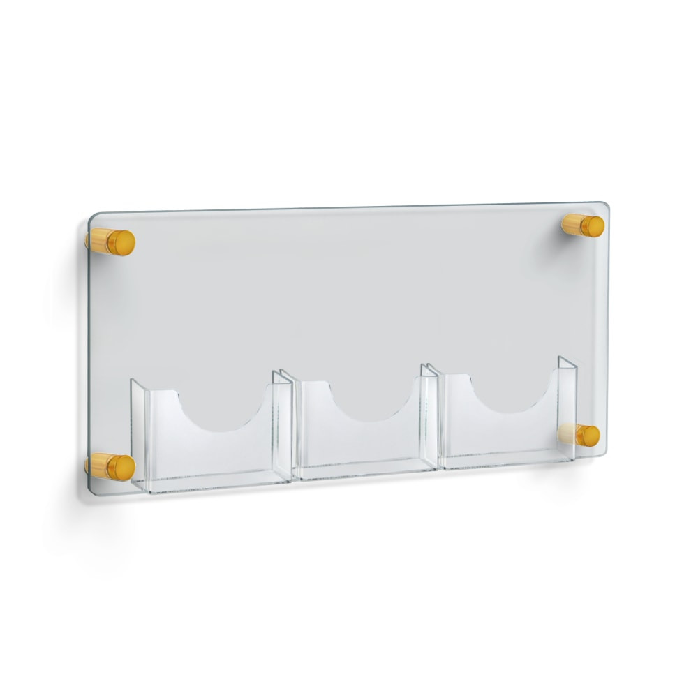 AZAR INTERNATIONAL INC 105584-GLD Azar Displays 3-Pocket Bifold Wall Brochure Holder, 11in x 23in, Clear/Gold Caps