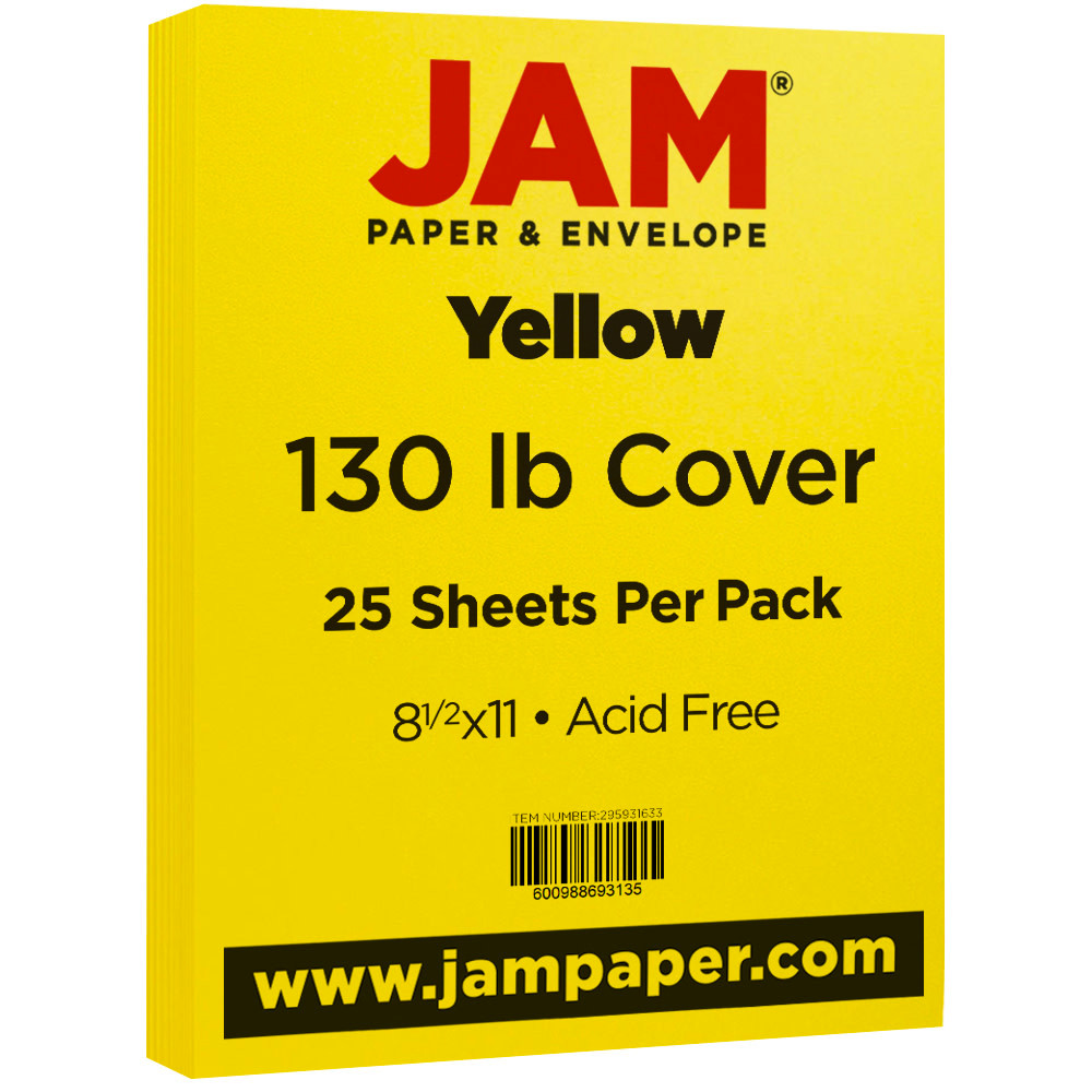 JAM PAPER AND ENVELOPE 295931633 JAM Paper Card Stock, Yellow, Letter (8.5in x 11in), 130 Lb, Pack Of 25