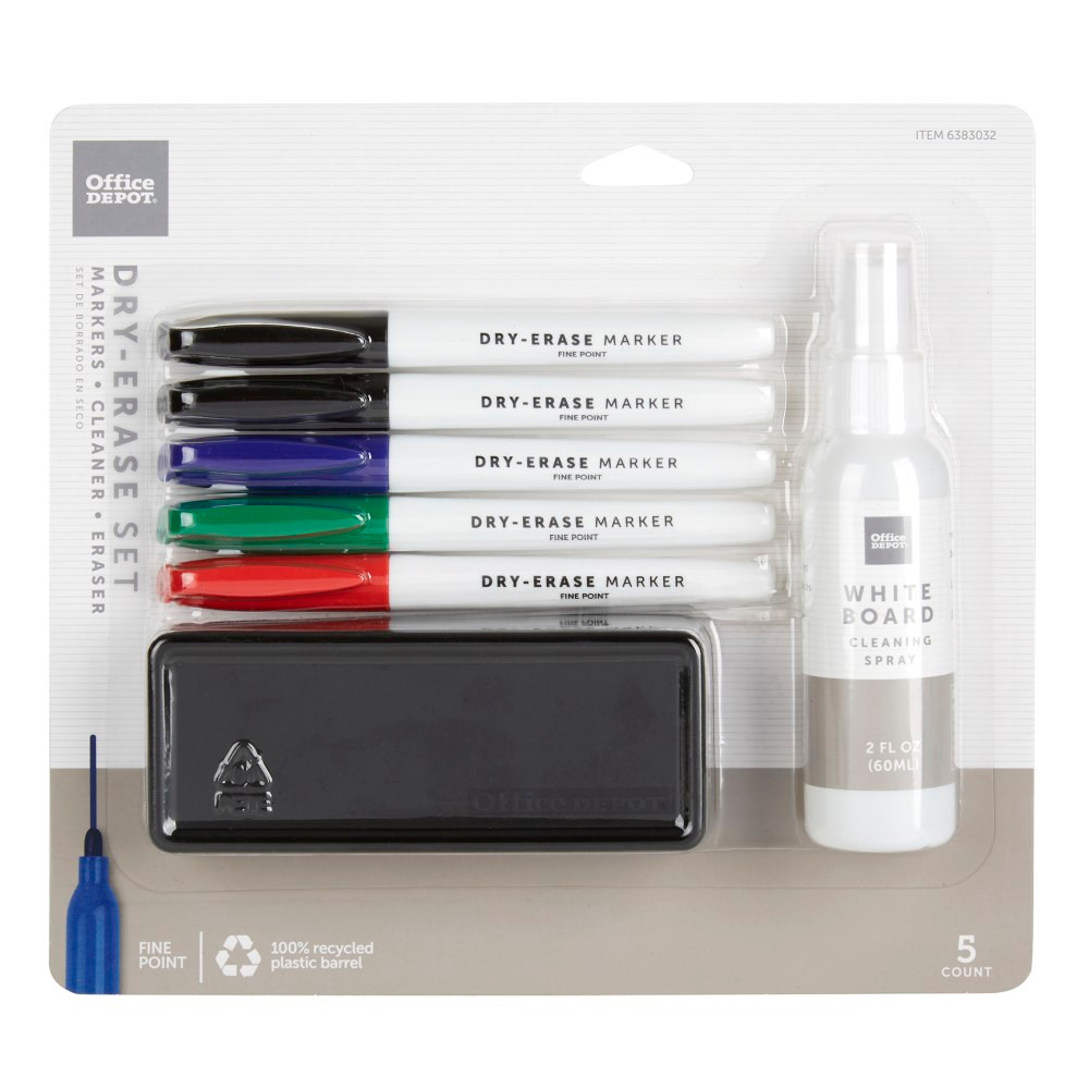 OFFICE DEPOT W-2111AKIT  Brand Dry-Erase Marker Set, Fine Point, 100% Recycled Plastic Barrel, Assorted Colors