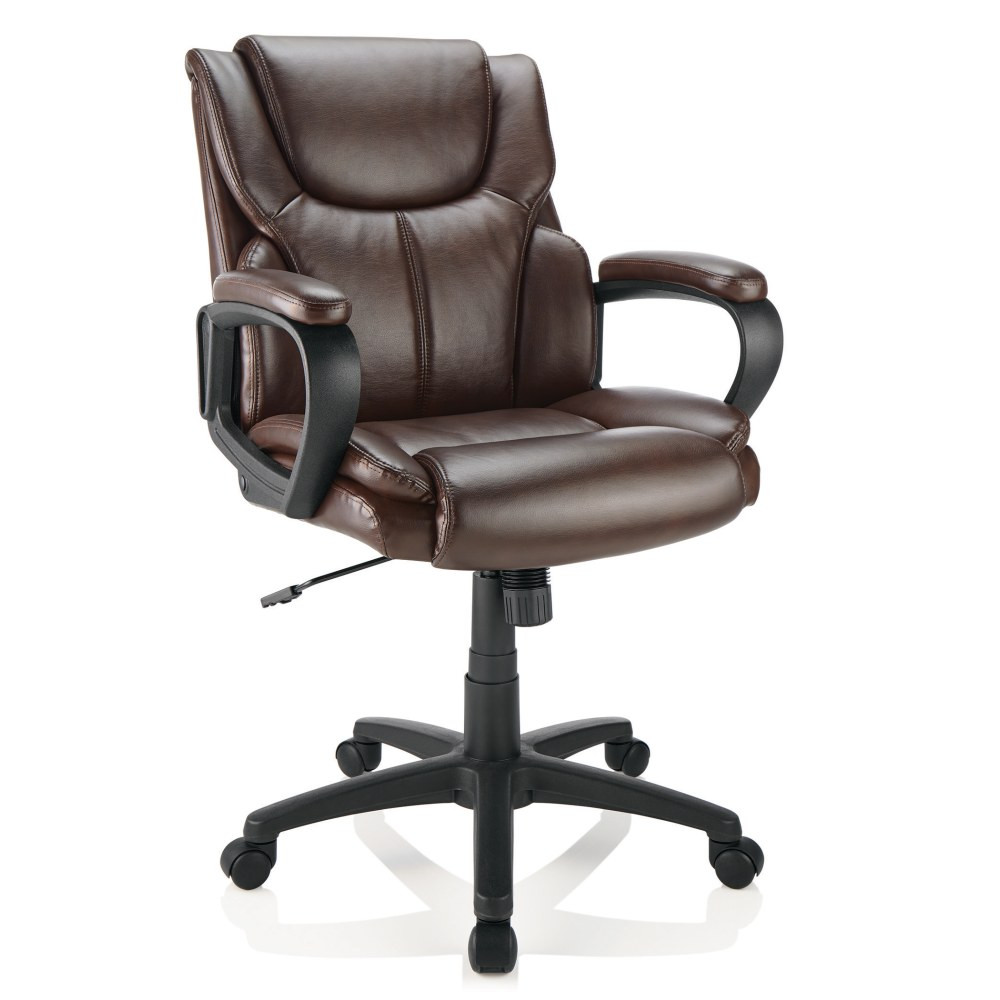 Stay productive throughout the day with this Realspace Mayhart mid-back task chair. The ergonomic design and waterfall seat cushion optimize comfort during extended sessions, while the nylon frame provides enduring strength and durability. A lumbar support feature provides support and helps relieve back strain, and the rolling caters allow hassle-free maneuverability. This Realspace Mayhart mid-back task chair is height-adjustable for a customized seating experience.  Lumbar support aligns with your spine for strain relief.  Weight capacity tested to support 275 lbs.  Backed by the manufacturers 3-year limited warranty.  GREENGUARD certified - certified for low chemical emissions: UL.COM/GG - UL 2818. Ranked in two tiers: Certified and Gold.  Forest Stewardship Council (FSC) certified - made from wood/paper that comes from forests managed to rigorous environmental and social standards, supported by the worlds leading conservation organizations.  ANSI/BIFMA Compliant - This product has been tested and verified for compliance with rigorous performance requirements and safety standards related to specific furniture products.  Leadership forestry - from forests or sourcing programs that meet specific environmental standards, helping you support practices that better protect forests and the environment.  Less harsh chemicals - made with fewer harsh chemicals, or safer chemicals than typical alternatives, helping  reduce your use of and exposure to substances that may be more harmful to your health and the environment.