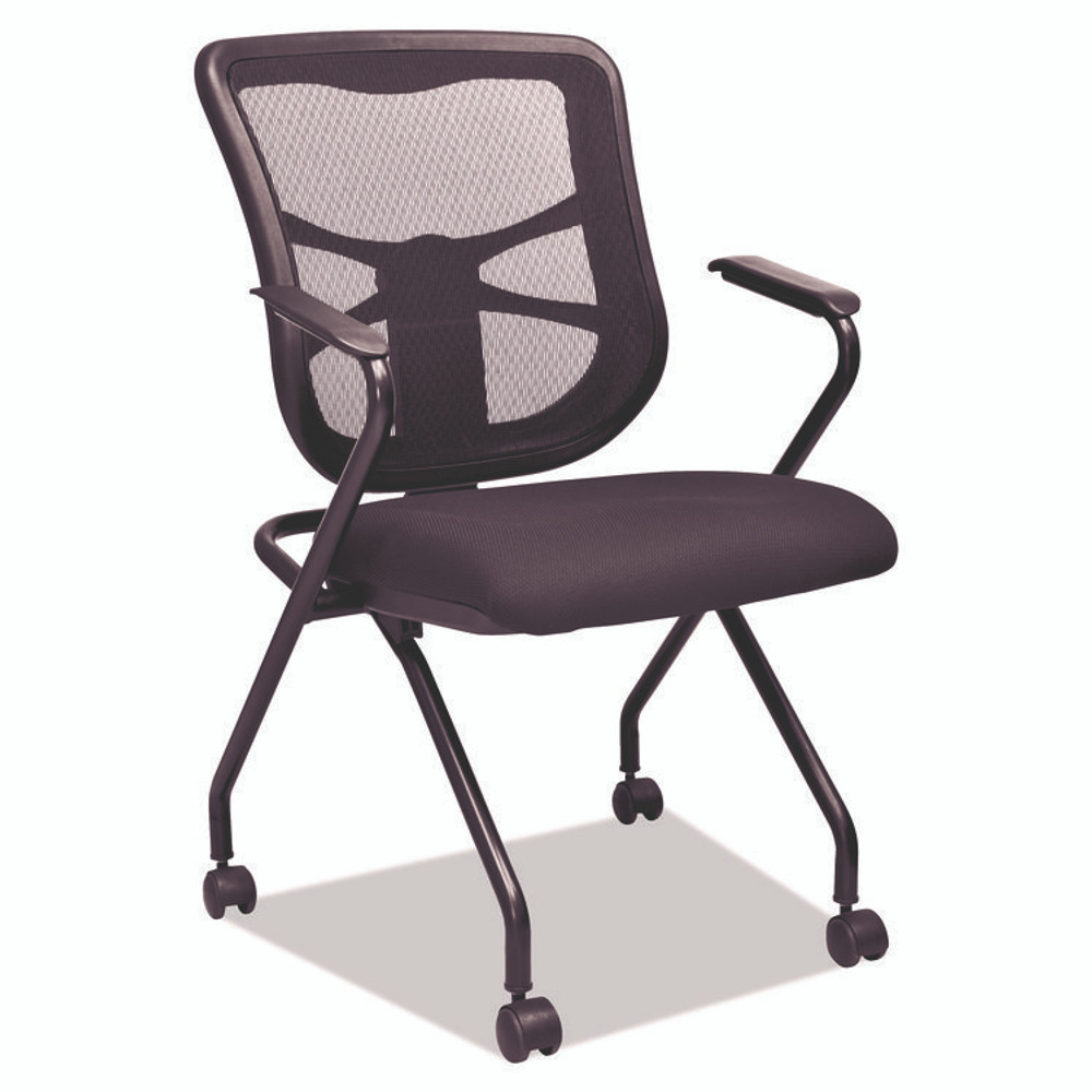 ALERA EL4914 Alera Elusion Mesh Nesting Chairs with Padded Arms, Supports Up to 275 lb, 18.11" Seat Height, Black, 2/Carton