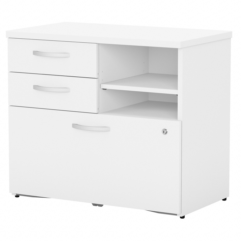 BUSH INDUSTRIES INC. SCF130WHSU Bush Business Furniture Studio C 29-5/7inW x 17inD Lateral File Cabinet With Drawers and Shelves, White, Standard Delivery