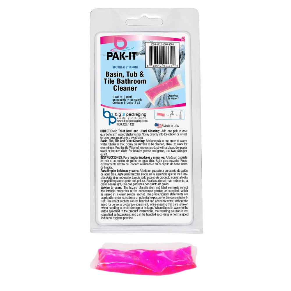 BIG 3 PACKAGING, LLC PAK57225-100 PAK-IT Basin, Tub And Tile Cleaner Packet, Ocean Scent, Pack Of 5