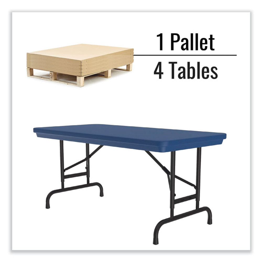 CORRELL, INC. RA2448274P Adjustable Folding Table, Rectangular, 48" x 24" x 22" to 32", Blue Top, Black Legs, 4/Pallet