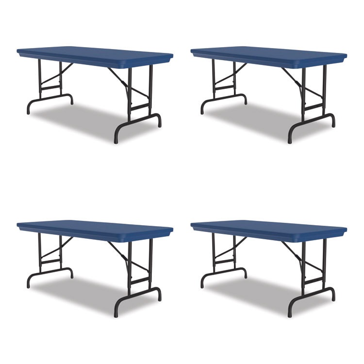 CORRELL, INC. RA2448274P Adjustable Folding Table, Rectangular, 48" x 24" x 22" to 32", Blue Top, Black Legs, 4/Pallet