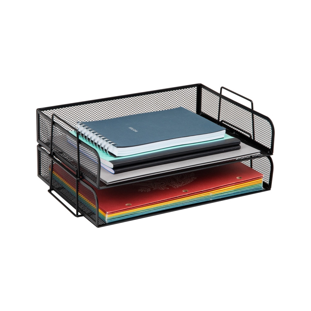 EMS MIND READER LLC DSTACK2-BLK Mind Reader Stackable Paper Tray Desktop Organizer, 6-1/4inH x 9-3/4inW x 13-1/4inD, Black