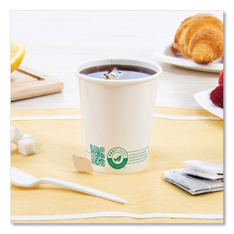 DART SOLO® 370PLAPLANET Compostable Paper Hot Cups, 10 oz, White/Green, 1,000/Carton