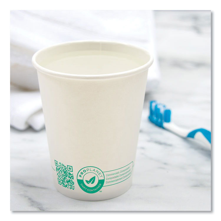 DART SOLO® 370PLAPLANET Compostable Paper Hot Cups, 10 oz, White/Green, 1,000/Carton