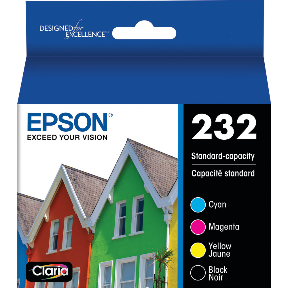 EPSON AMERICA INC. T232120-BCS Epson Claria T232 Black/Cyan/Magenta/Yellow Ink Cartridges, Set Of 4 Cartridges, T232120-BCS