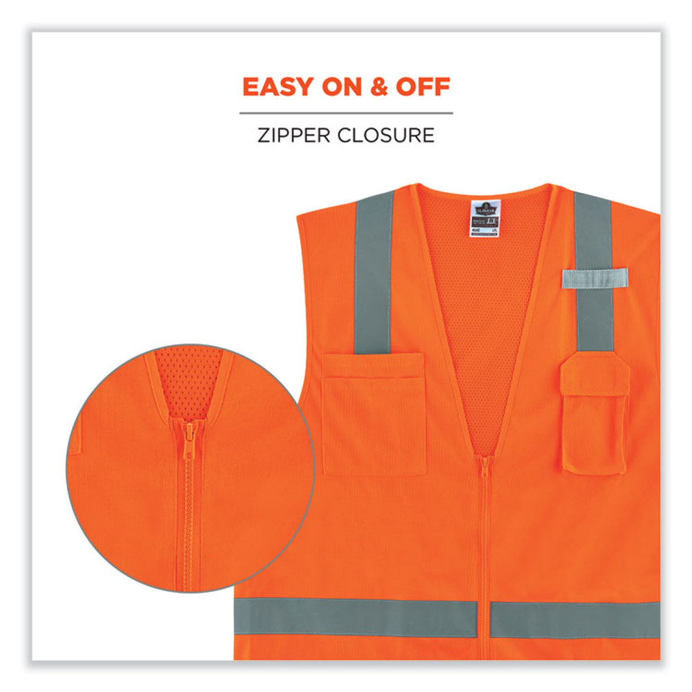 TENACIOUS HOLDINGS, INC. ergodyne® 24517 GloWear 8249Z-S Single Size Class 2 Economy Surveyors Zipper Vest, Polyester, 3X-Large, Orange