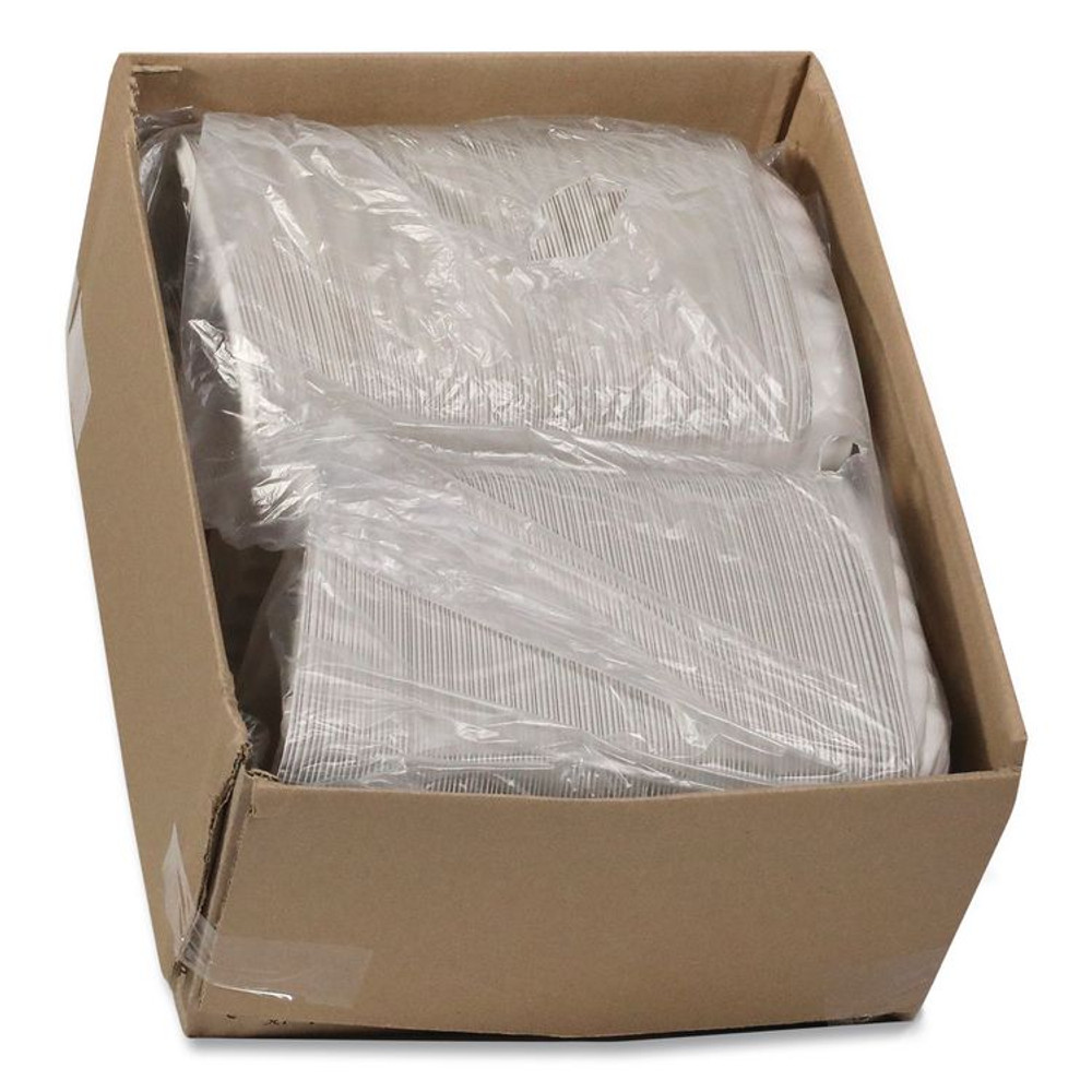 PACTIV EVERGREEN CORPORATION YCN80903 EarthChoice SmartLock Microwavable MFPP Hinged Lid Container, 3 Compartments, 9 x 9 x 3.1, White, Plastic, 120/Carton