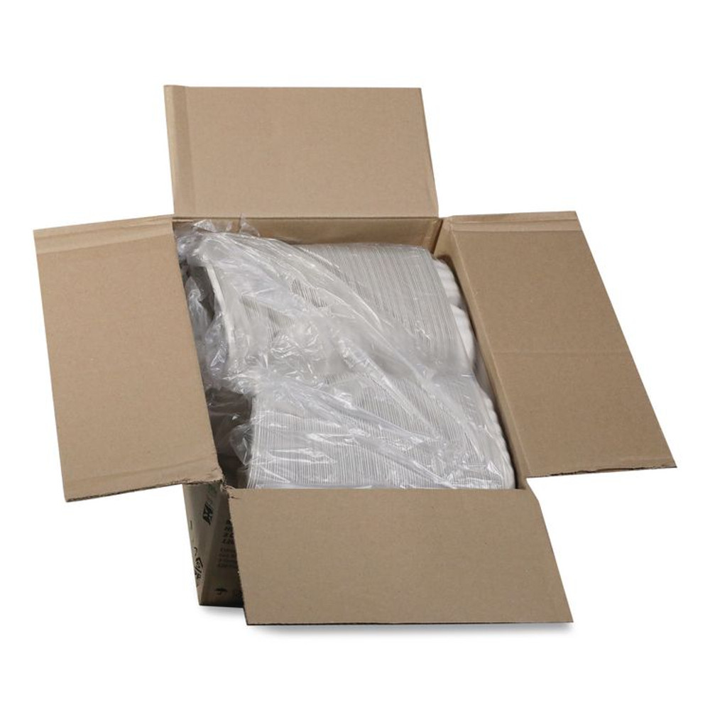 PACTIV EVERGREEN CORPORATION YCN80903 EarthChoice SmartLock Microwavable MFPP Hinged Lid Container, 3 Compartments, 9 x 9 x 3.1, White, Plastic, 120/Carton