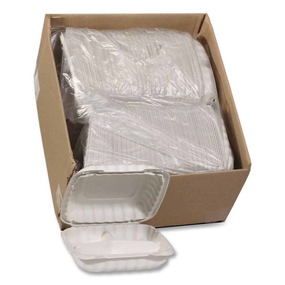 PACTIV EVERGREEN CORPORATION YCN80903 EarthChoice SmartLock Microwavable MFPP Hinged Lid Container, 3 Compartments, 9 x 9 x 3.1, White, Plastic, 120/Carton