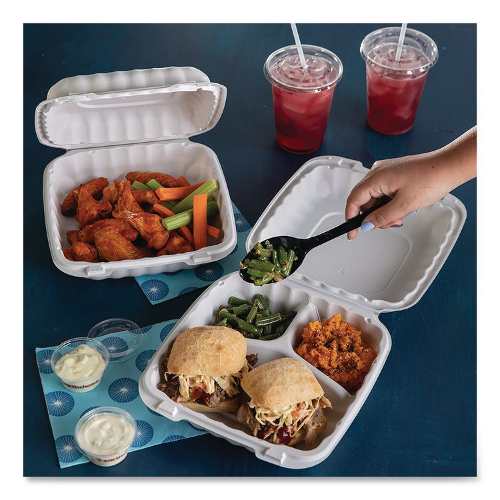 PACTIV EVERGREEN CORPORATION YCN80903 EarthChoice SmartLock Microwavable MFPP Hinged Lid Container, 3 Compartments, 9 x 9 x 3.1, White, Plastic, 120/Carton