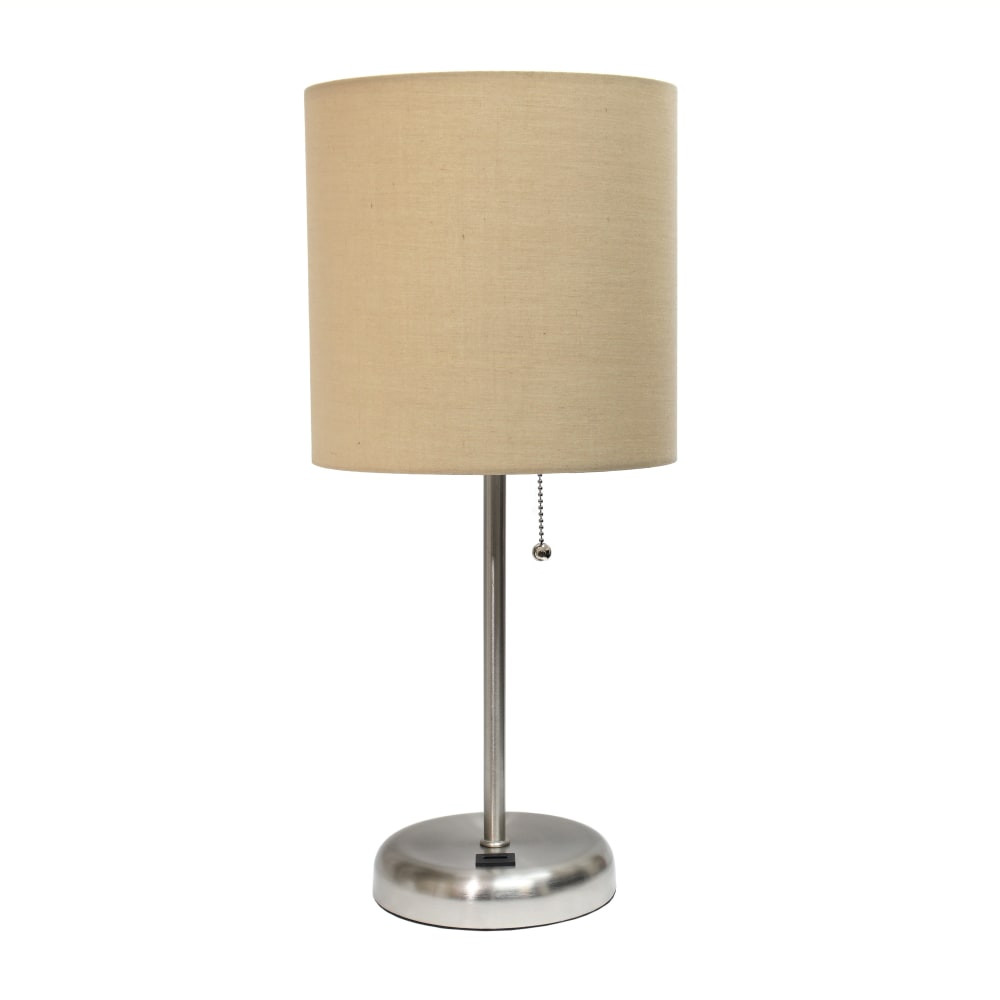 ALL THE RAGES INC LimeLights LT2044-TAN  Stick Lamp with USB Port, 19-1/2inH, Tan Shade/Brushed Steel Base