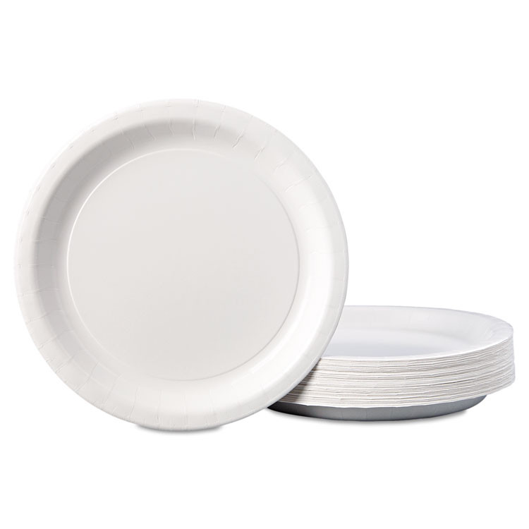 HOFFMASTER PL7095 Coated Paper Dinnerware, Plate, 9" dia, White, 50/Pack, 10 Packs/Carton