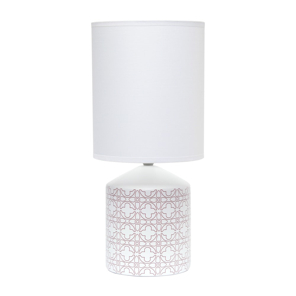 ALL THE RAGES INC LT2077-FLO Simple Designs Fresh Prints Table Lamp, 18-1/2inH, White Shade/White With Tan Flower Pattern Base