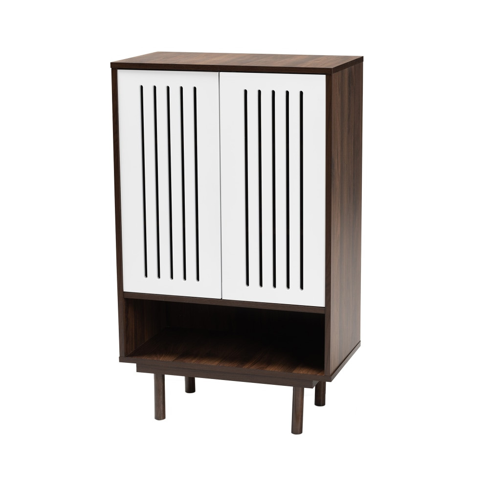 WHOLESALE INTERIORS, INC. Baxton Studio 2721-10748  Meike 2-Tone 2-Door Shoe Cabinet, Walnut/White