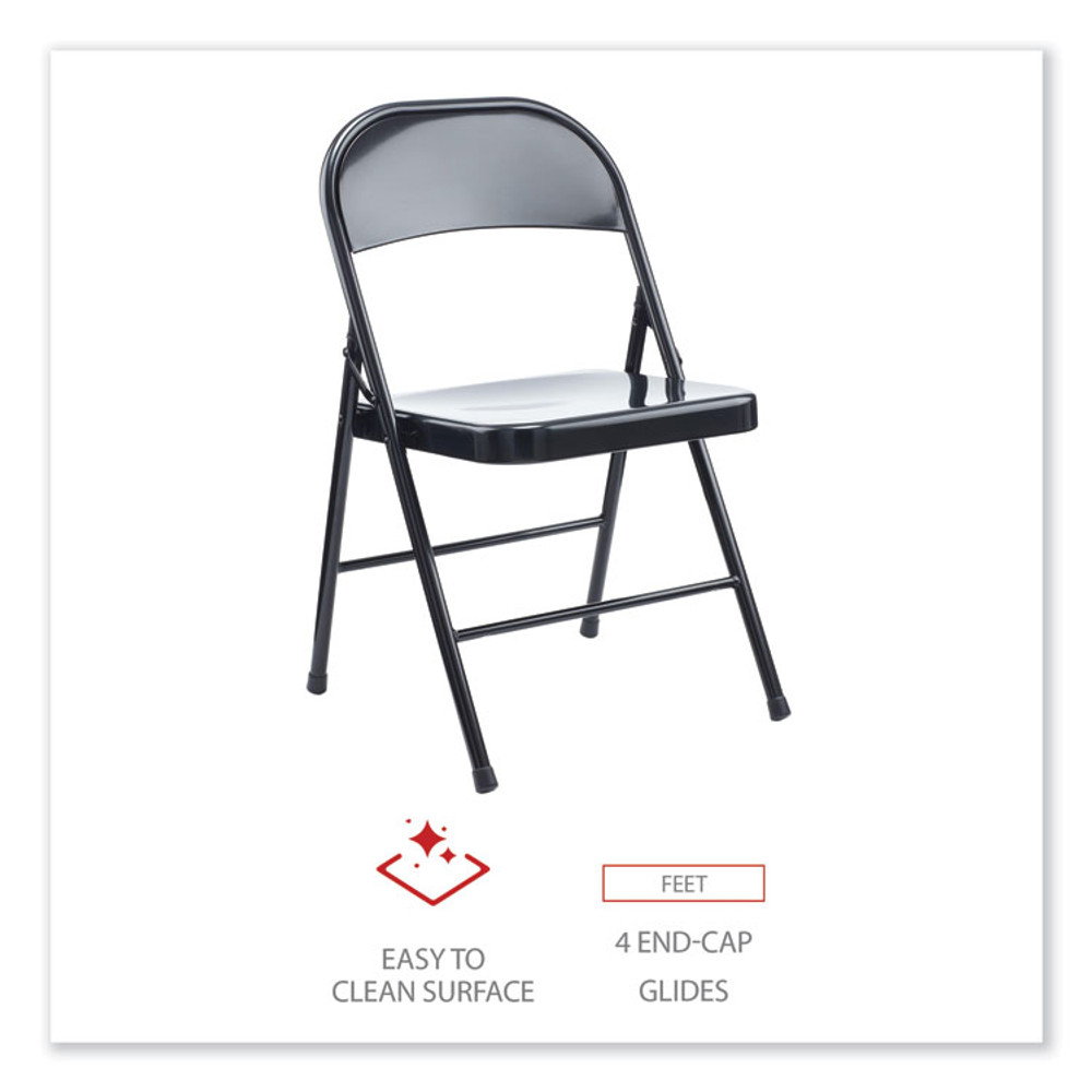 ALERA CA941 Armless Steel Folding Chair, Supports Up to 275 lb, Black Seat, Black Back, Black Base, 4/Carton