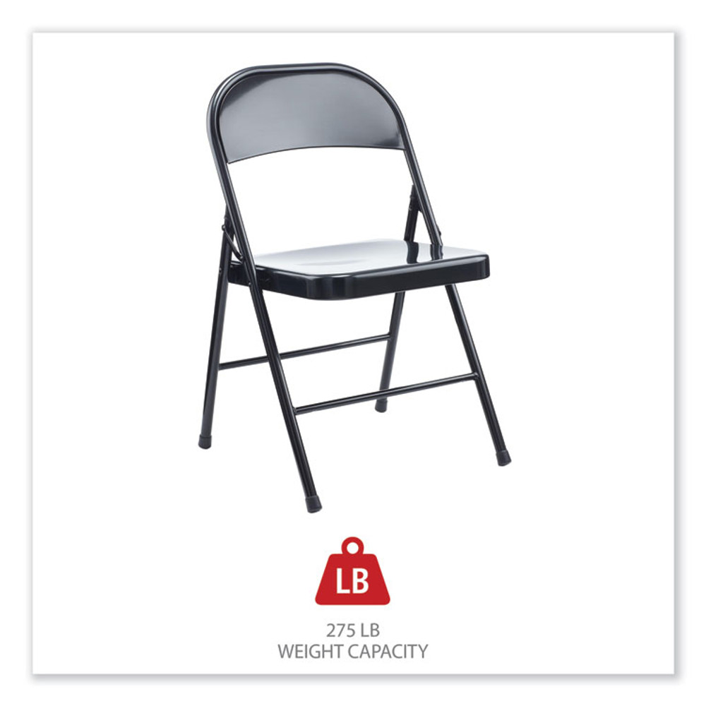 ALERA CA941 Armless Steel Folding Chair, Supports Up to 275 lb, Black Seat, Black Back, Black Base, 4/Carton