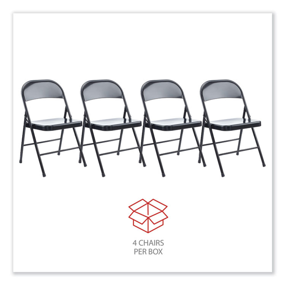 ALERA CA941 Armless Steel Folding Chair, Supports Up to 275 lb, Black Seat, Black Back, Black Base, 4/Carton