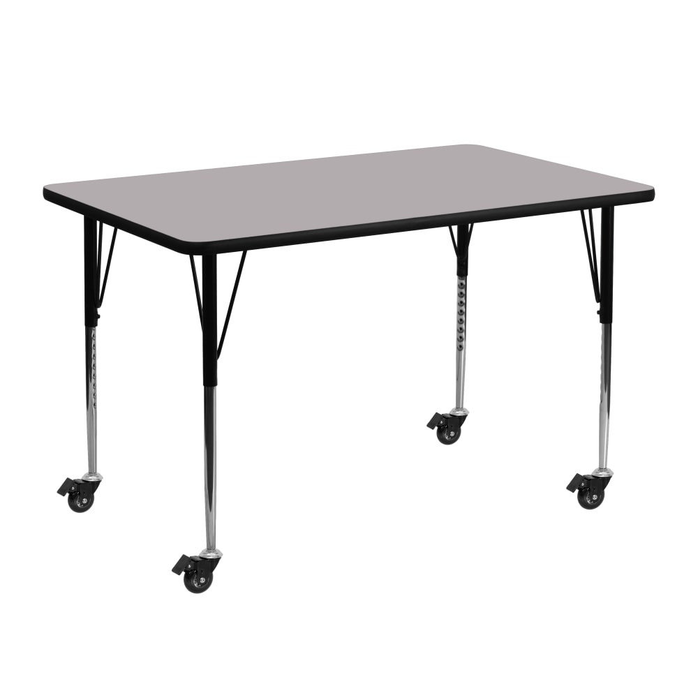 FLASH FURNITURE XUA2448RECGYTAC  Mobile 48inW Rectangular Thermal Laminate Activity Table With Standard Height-Adjustable Legs, Gray