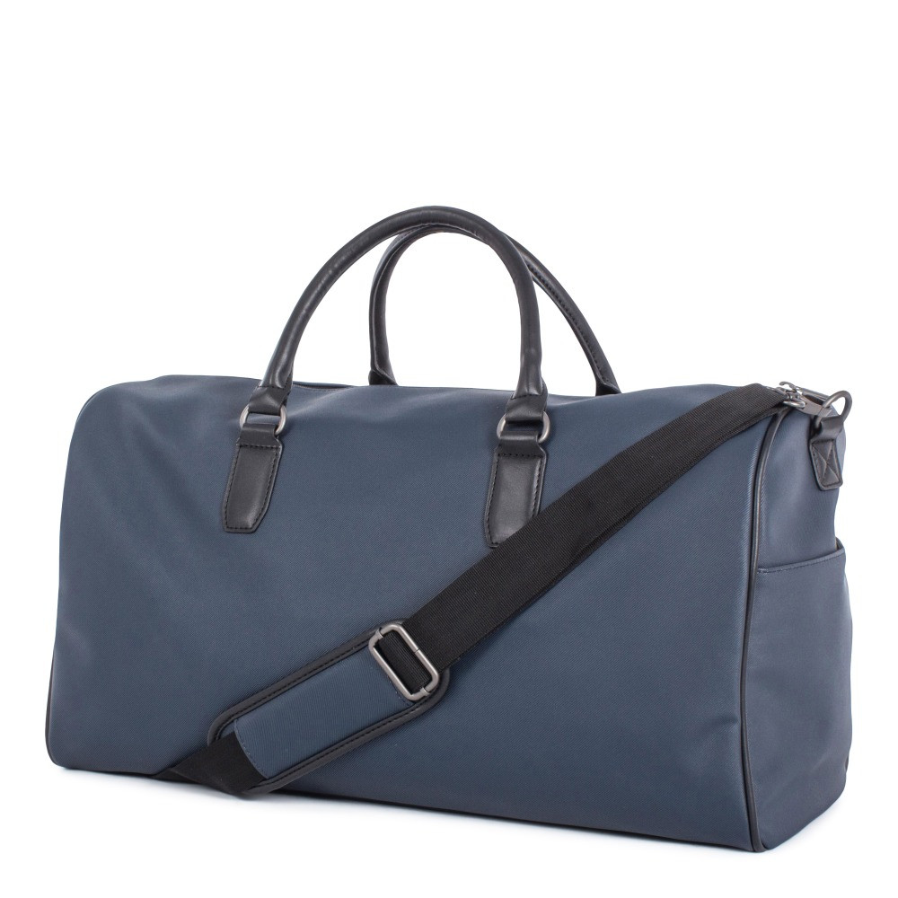 BUGATTI GROUP INC. DUF2049BU-NAVY Bugatti Gin & Twill Textured Vegan Leather Duffle Bag With 14in Laptop Pocket, Navy