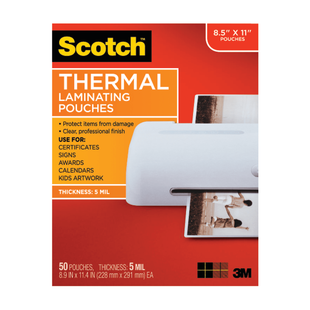 3M CO TP5854-50 Scotch Thermal Laminating Pouches, 8 15/16in x 11 7/16in, Clear, Pack Of 50 Sheets, TP5854-50