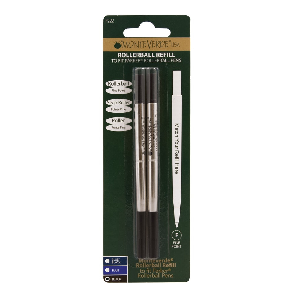 YAFA A PEN COMPANY Monteverde P222BK  Rollerball Refills For Parker Rollerball Pens, Fine Point, 0.5 mm, Black, Pack Of 2 Refills