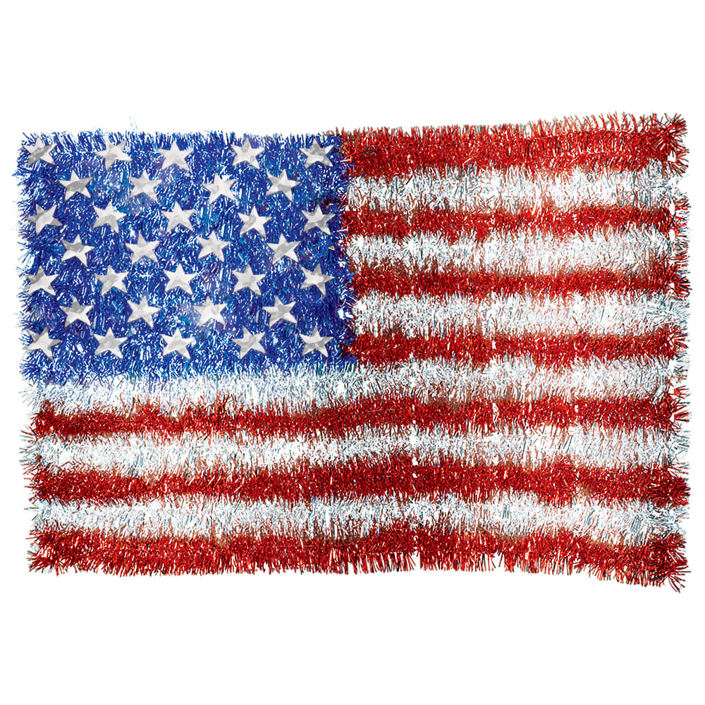 AMSCAN 244104  Patriotic Deluxe Tinsel American Flags, 12-3/4in x 19in, Multicolor, Pack Of 2 Flags