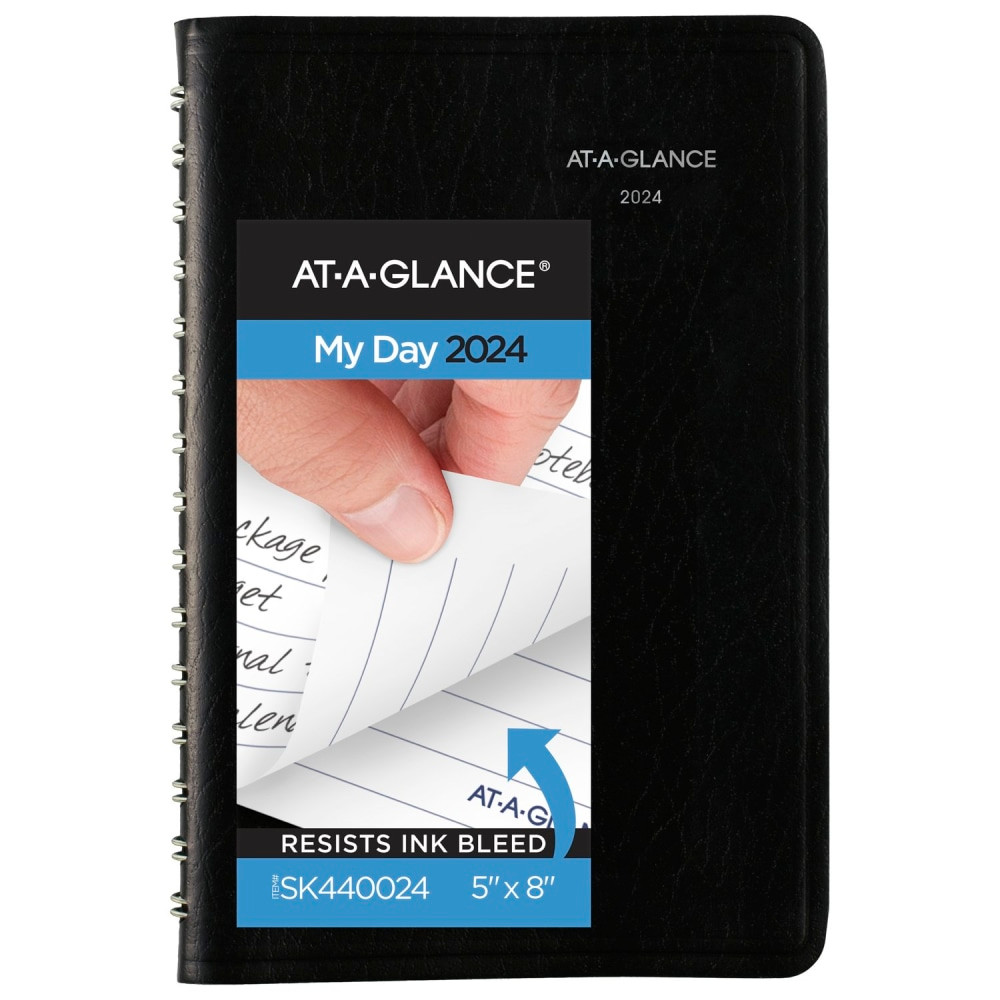 ACCO BRANDS USA, LLC AT-A-GLANCE SK440024 2024 AT-A-GLANCE DayMinder Daily Appointment Book Planner, 5in x 8in, Black, January to December 2024, SK4400