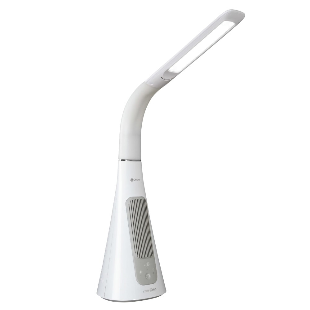 Sanitize your workspace while brightening it with this OttLite Wellness Series SanitizingPro LED Desk Lamp. This table lamp offers 3 different sanitizing techniques for a more hygienic office.  ClearSun LEDs help reduce glare and eyestrain for a comfortable workspace.  SpectraClean LED technology minimizes bacteria on high-touch surfaces.  UVC LEDs reduce bacteria and viruses.  Air purifier with HEPA filter traps airborne contaminants.  Touch controls enable easy use.  Assembly required.  Energy efficient - designed to use less energy than alternative products, potentially helping you save money and reduce your carbon footprint.