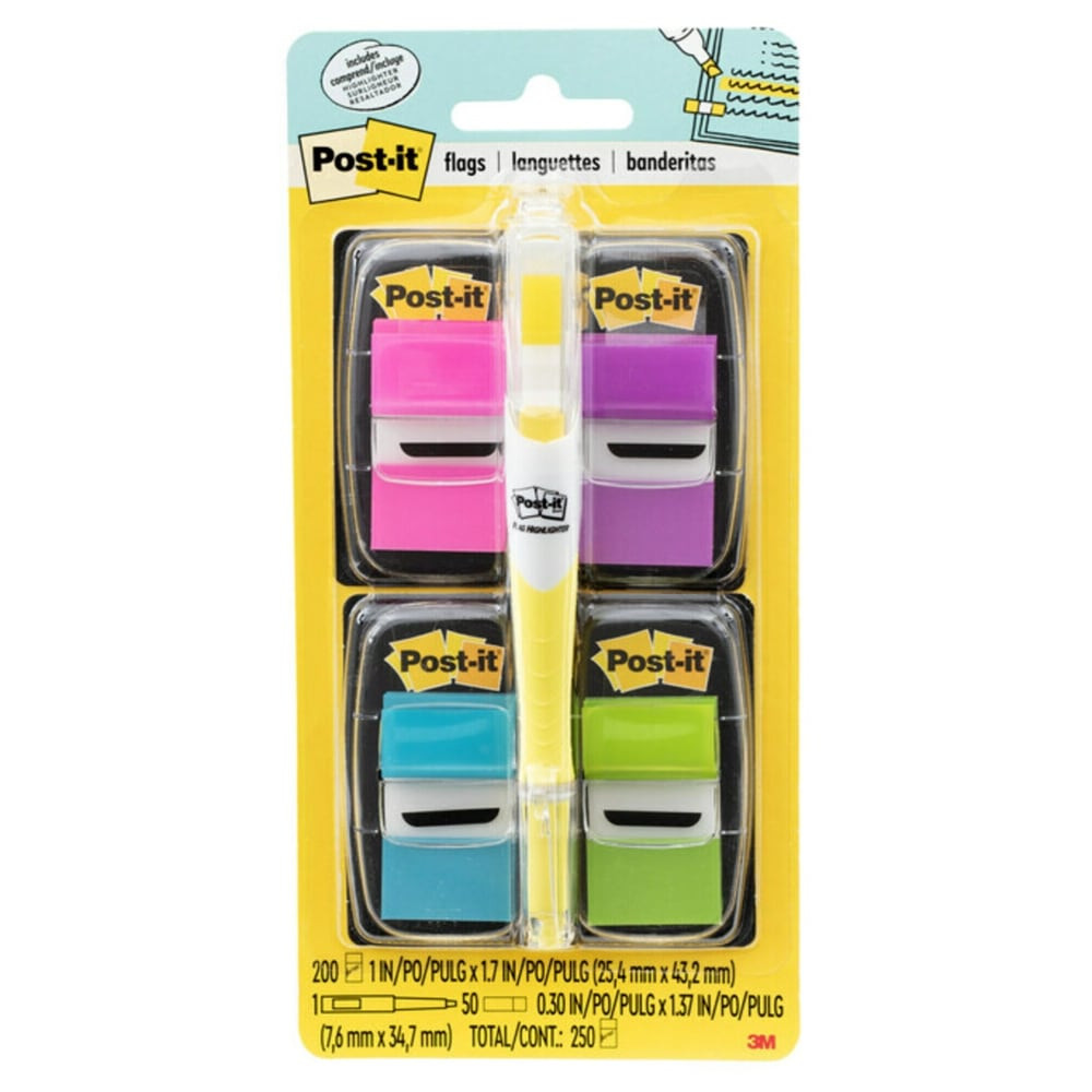 3M CO Post-it 680-PPBGVA  Notes Flags, With Flag Highlighter, Assorted Bright Colors, 50 Flags Per Pad, Pack Of 4 Pads