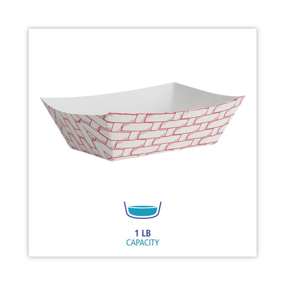 BOARDWALK 30LAG100 Paper Food Baskets, 1 lb Capacity, Red/White, 1,000/Carton