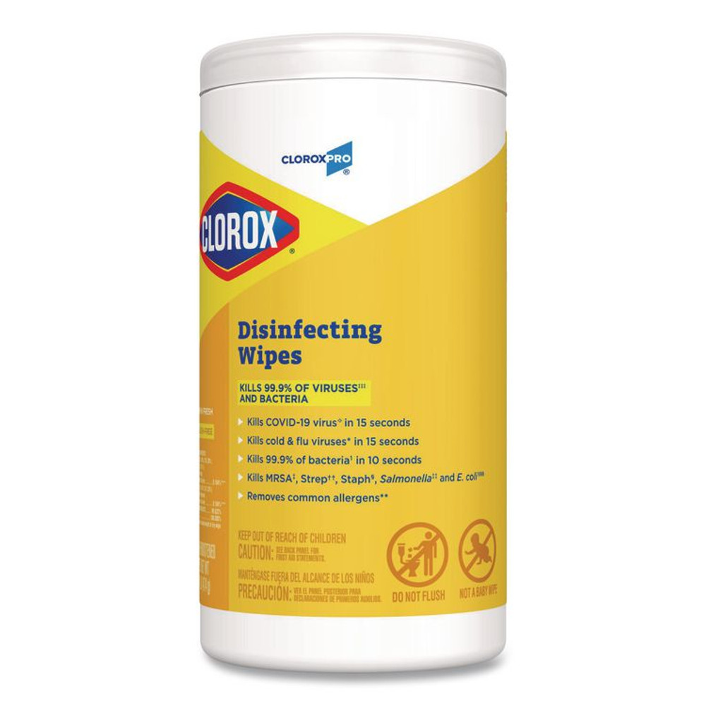 CLOROX SALES CO. 15948CT Disinfecting Wipes, 1-Ply, 7 x 8, Lemon Fresh, White, 75/Canister, 6/Carton