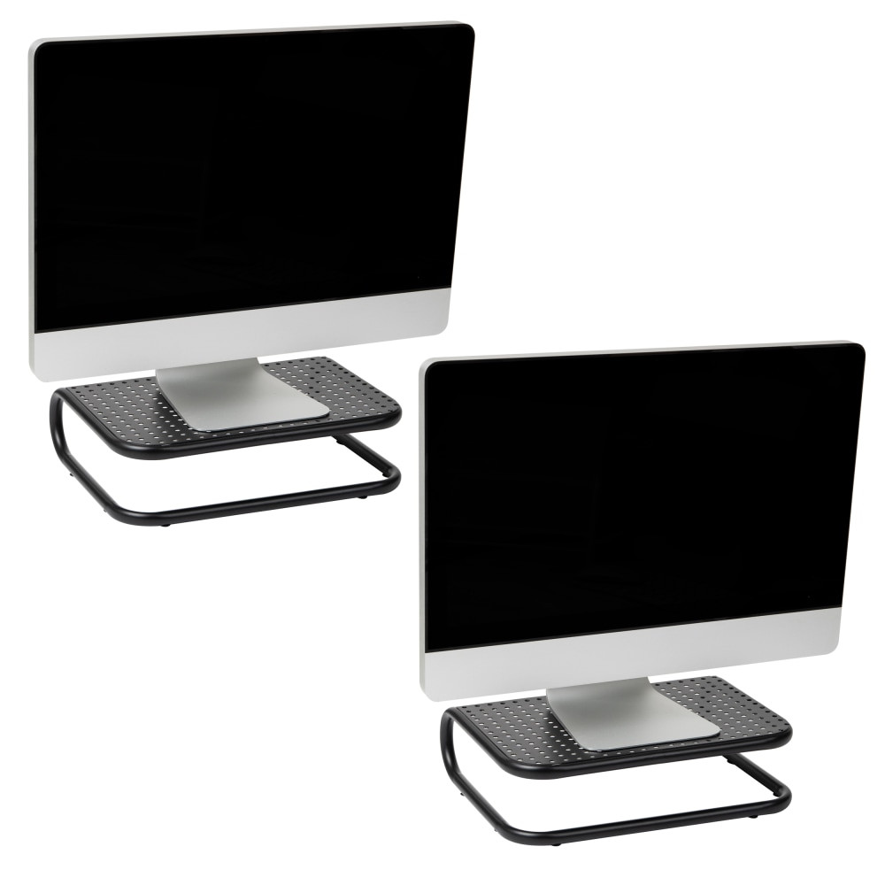 EMS MIND READER LLC 2CHORDMON-BLK Mind Reader Monitor Stand Ventilated Laptop Riser Desktop Organizer, 4 1/4inH x 11inW x 14 1/4inD, Black, Set of 2