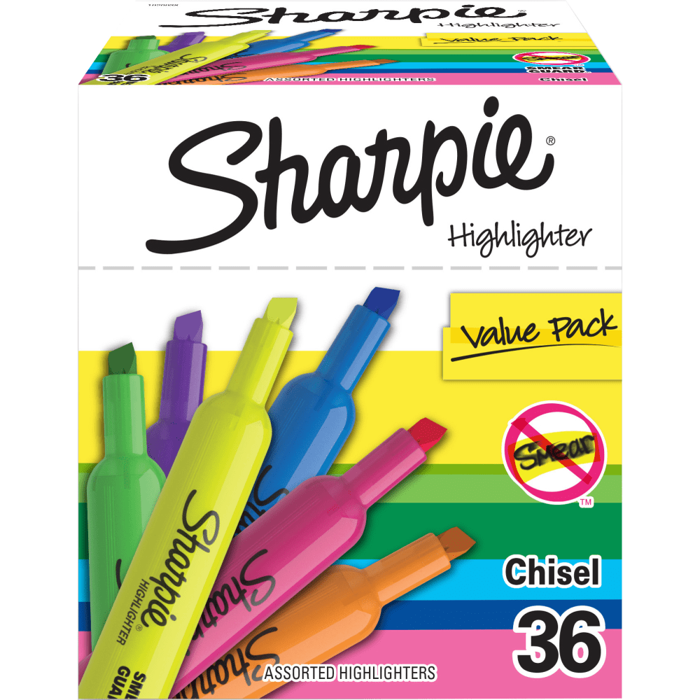 NEWELL BRANDS INC. Sharpie SAN2133496  Tank Highlighters, Chisel Point, Assorted Colors, Pack Of 36 Highlighters