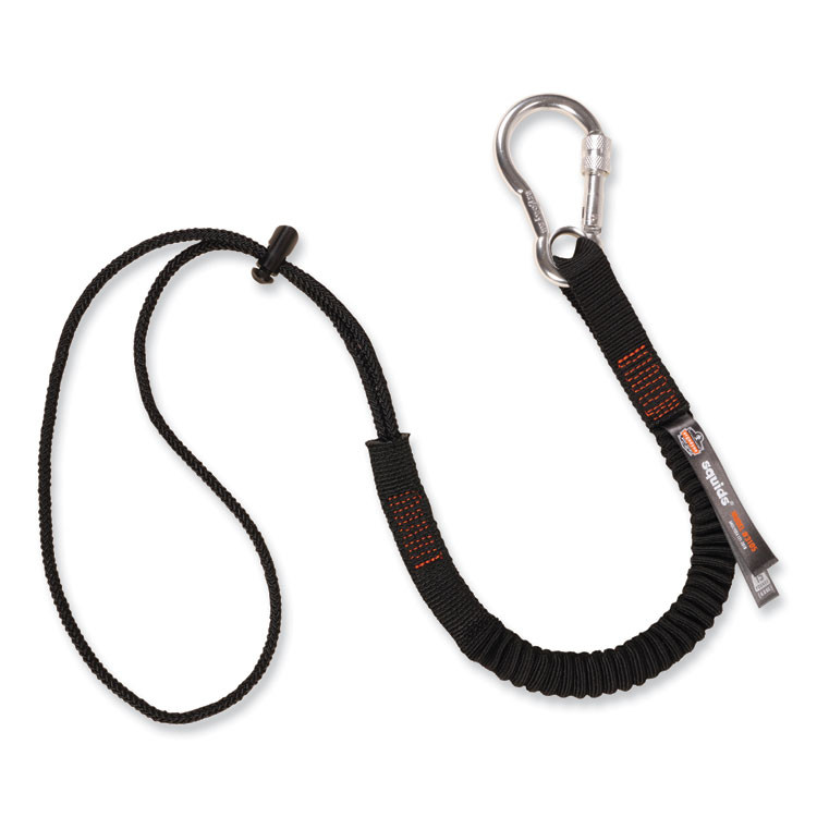 TENACIOUS HOLDINGS, INC. ergodyne® 19010 Squids 3105 Tool Lanyard with Aluminum Carabiner + Cinch-Loop, 15 lb Max Working Capacity, 32" to 48" Long, Black, 10/Pack